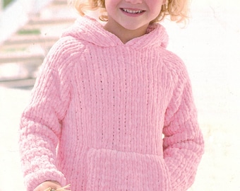 PDF Instant Download Knitting Pattern *Child's Hooded Sweater* Super Chunky Weight Yarn
