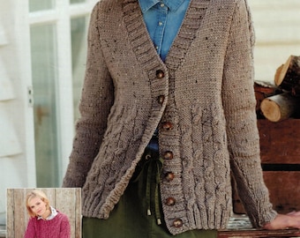 PDF Instant Download Knitting Pattern *Easy Knit Cable Cardigan And Jumper* Chunky Weight Yarn
