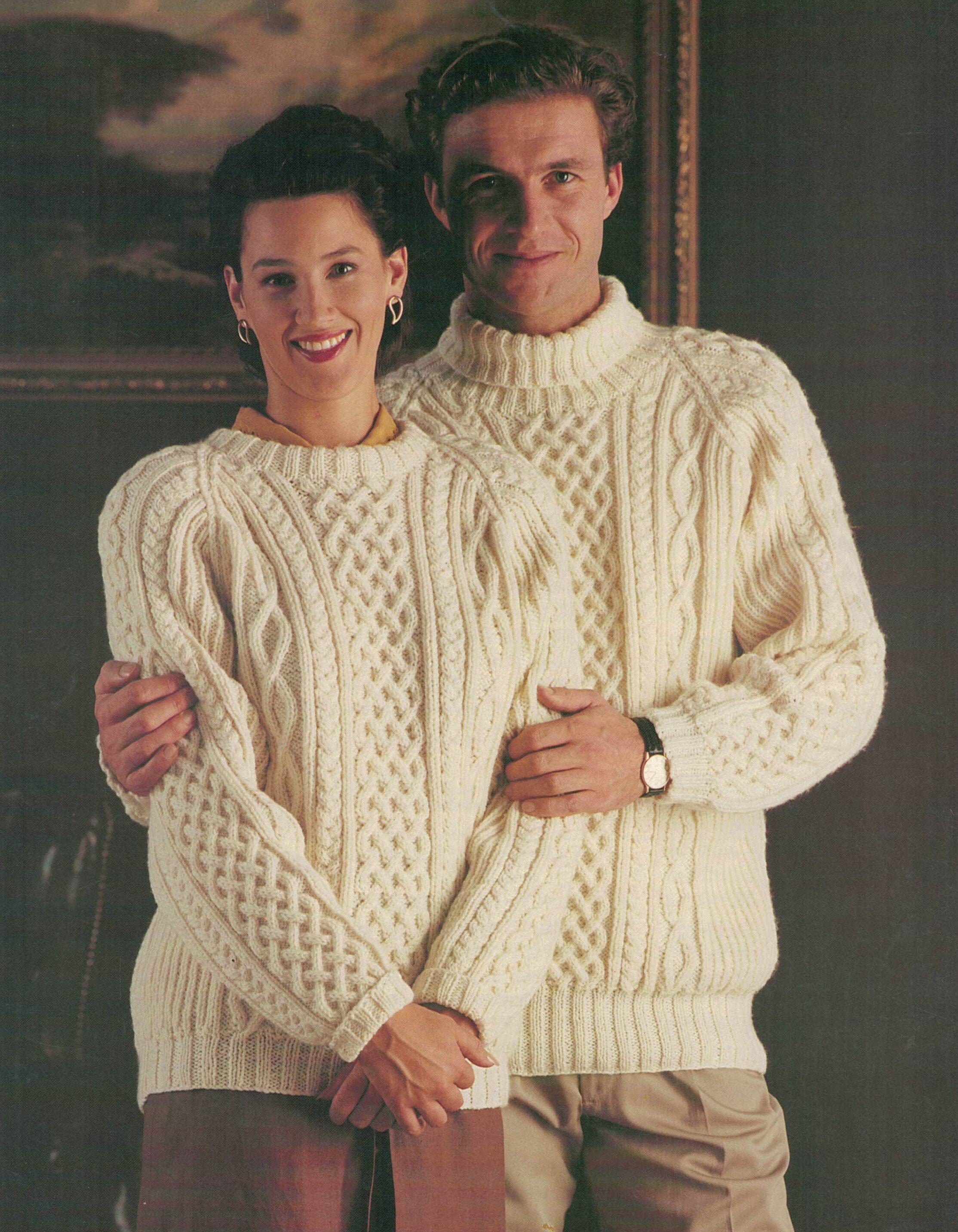 PDF Instant Download Knitting Pattern his n Hers Cabled Raglan Aran Weight Long Sweater Hayfield 00537 Etsy UK