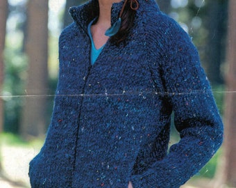 PDF Instant Download Knitting Pattern *Zip Up Jacket With Pockets* Chunky Yarn