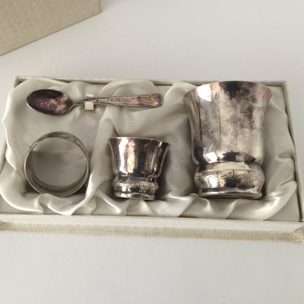 French Silver Plated Babies Christening Set