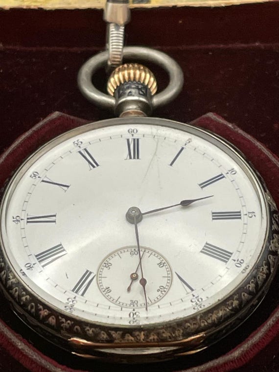 Silver Niello Pocket Watch with Patek Philippe and Co movement- Swiss Luxury Timepiece