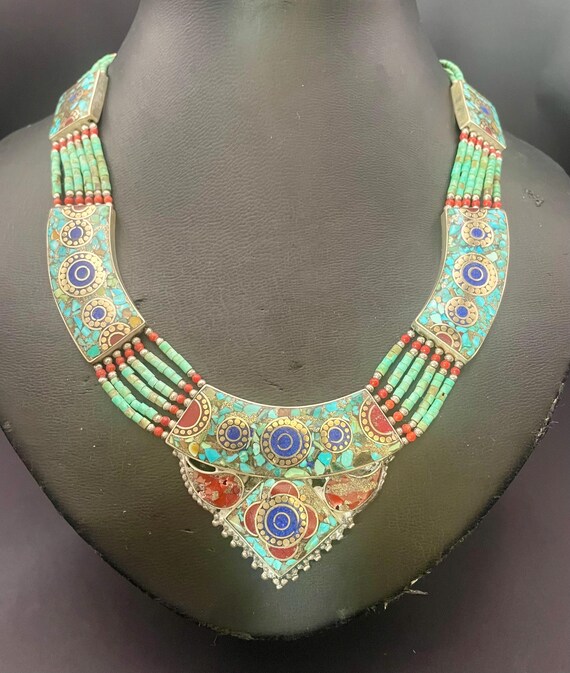 vintage fine silver mosaic necklace