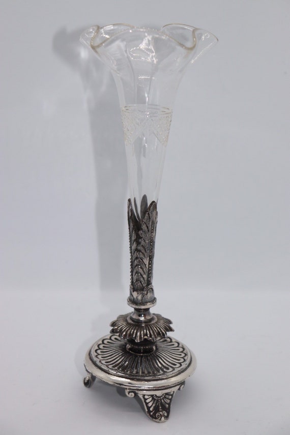 Victorian Silver Plated and Crystal Glass vase