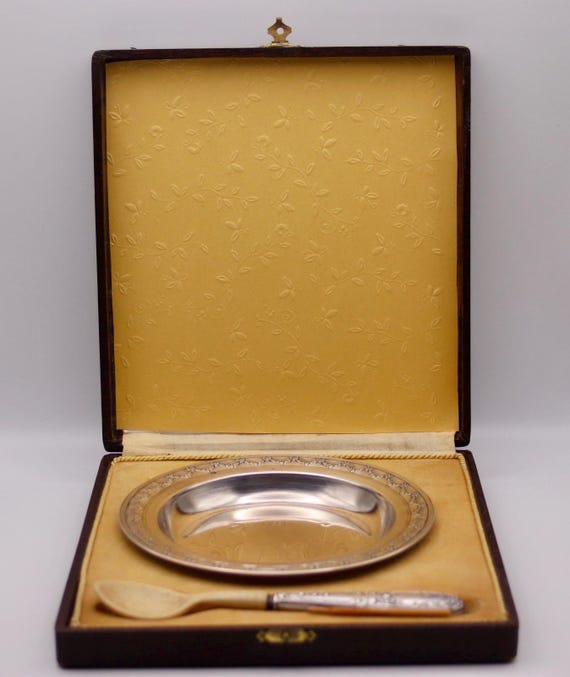 Silver Christianing Baby Plate and Spoon