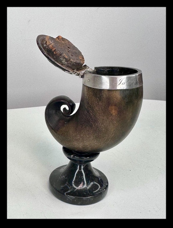 Georgian Scottish Silver Rams Horn Snuff Mull