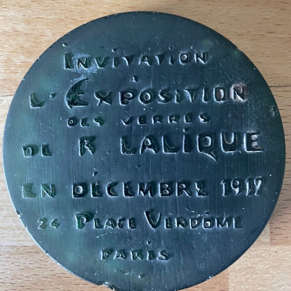 Rene Lalique Green Glass Invitation Medallion