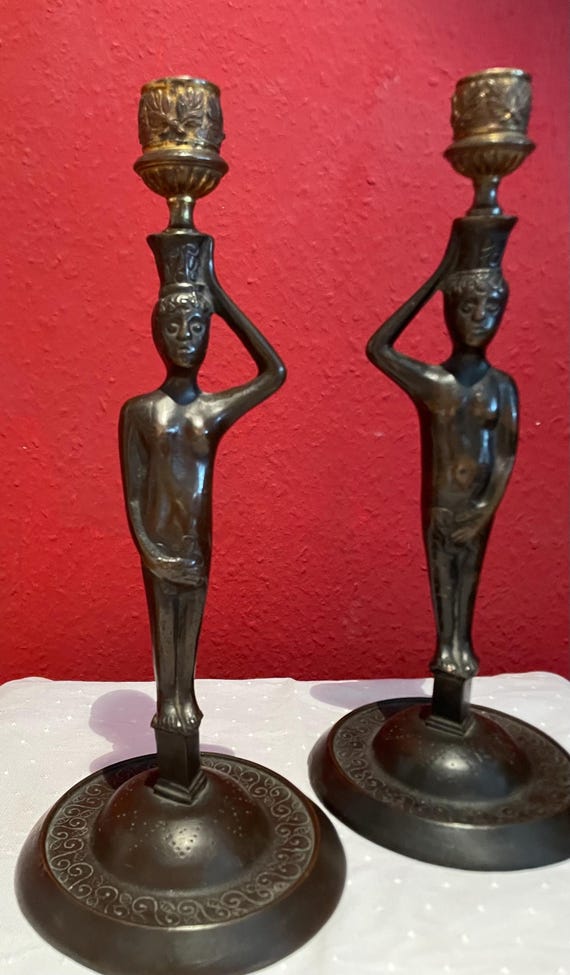 1780-1820 Bronze Adam & Eve Candelsticks