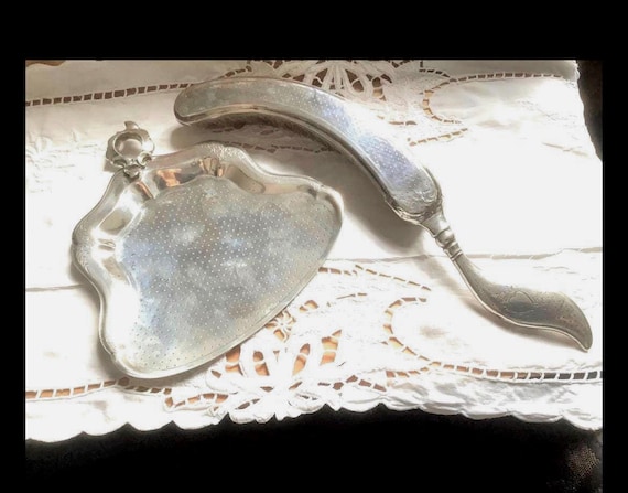 Rare Solid Silver Victorian Crumb brush and tray