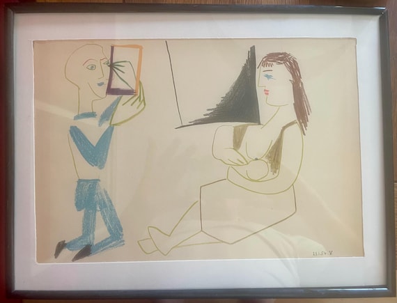 Pablo Picasso (After) – “29.1.54. V” – Vintage Colour Lithographic Print – Mid-20th Century – Deckled Paper – Cubist Modern Art