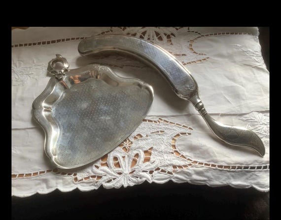 Rare Solid Silver Victorian Crumb brush and tray