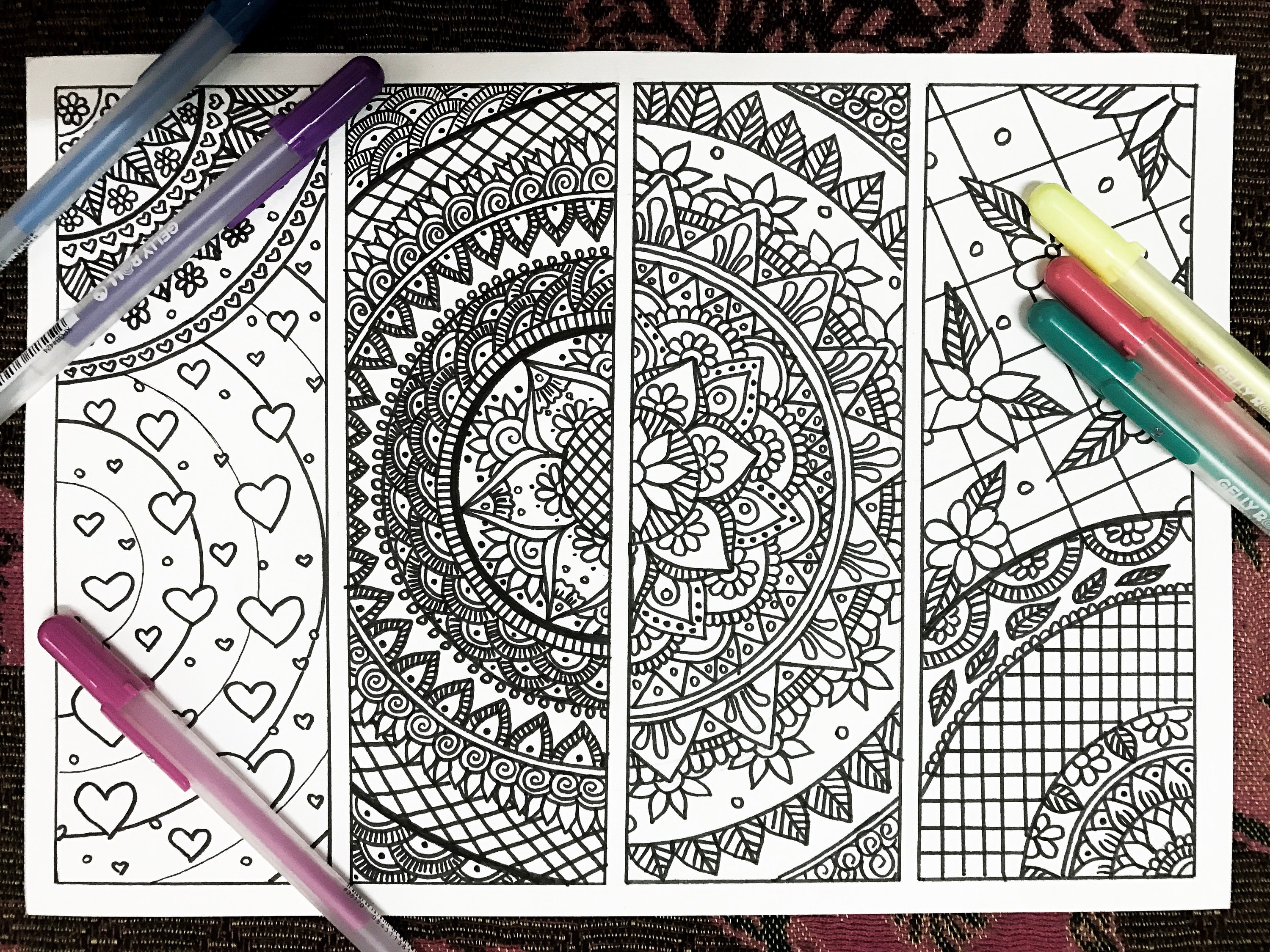 instant printable bookmarks set of 4 abstract mandala etsy