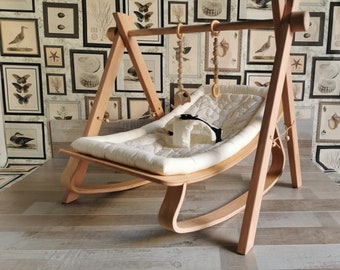 Baby Gym Bundle with Natural Wood Baby Rocker, Bouncer, Rocking Chair, Swing Chair, Lounge Chair, Free and Speedy Shipment