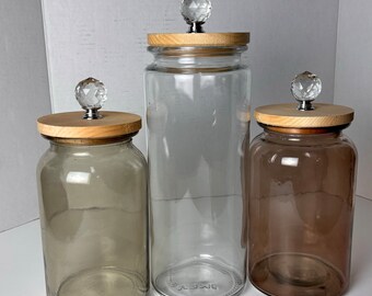 Tall canister set / glass jars /  muted brown/gray/clear ombré