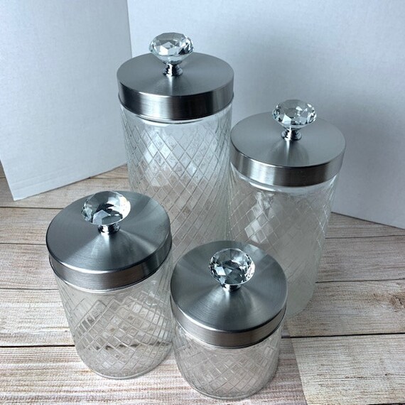 4-Piece Glass Canister Set with Stainless Steel Lids