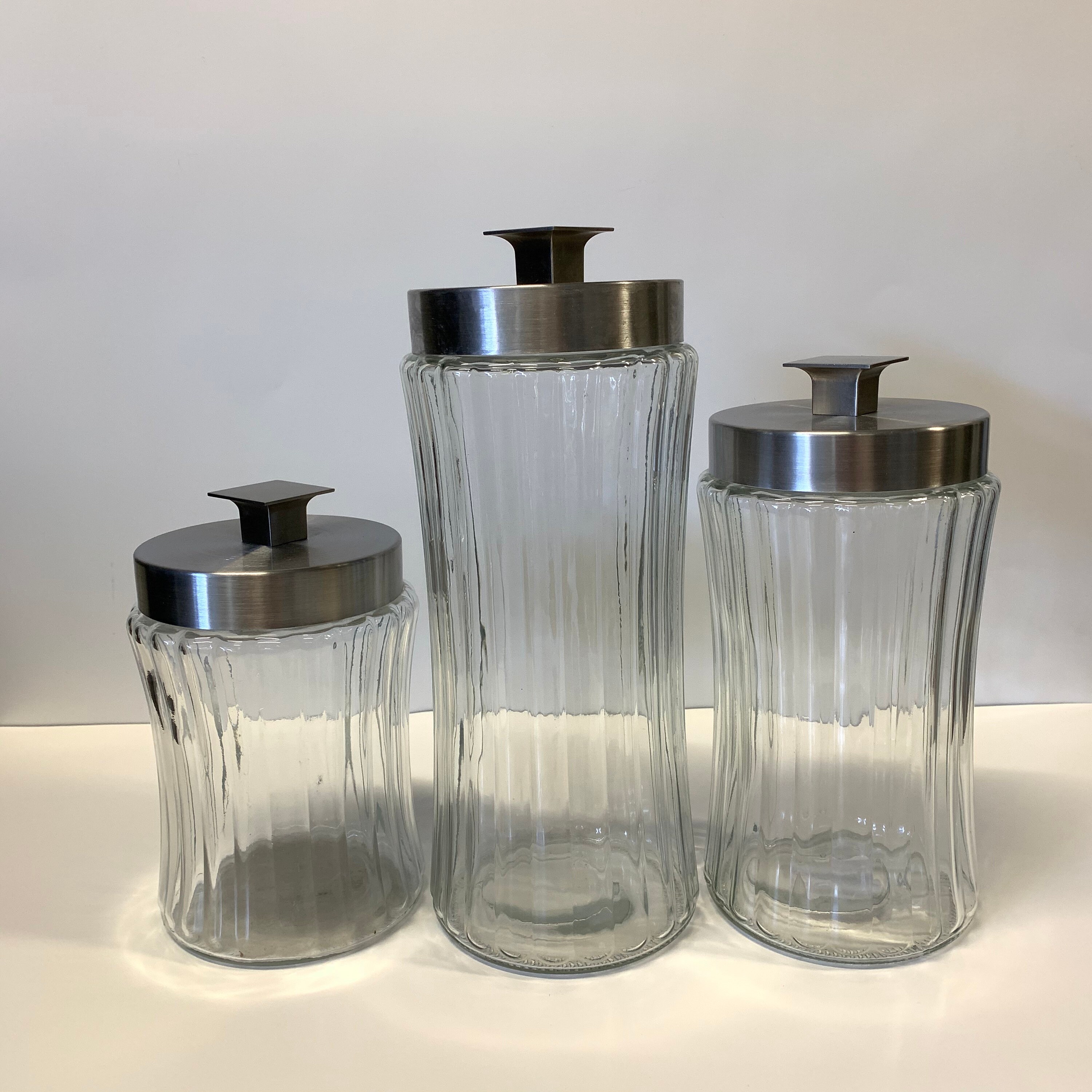 Kitchen canister set / clear glass containers / fluted ribbed Etsy