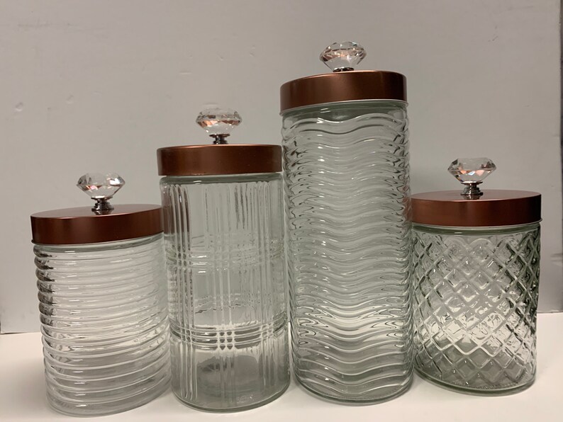 Kitchen canister set / clear glass containers / copper lids Etsy
