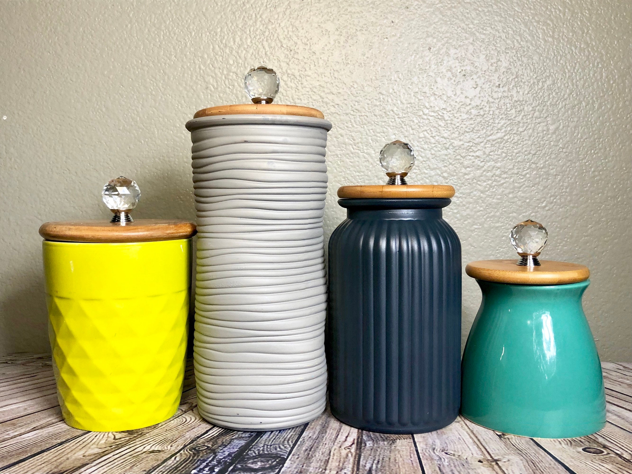 Modern Mixed texture kitchen canisters / lime green grey teal Etsy