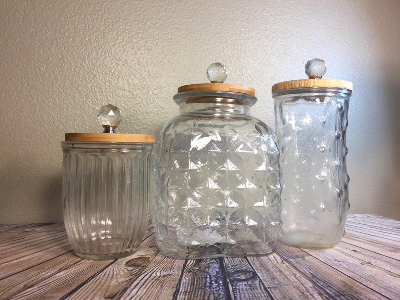 Clear textured glass kitchen canister set 3 xlarge capacity Etsy