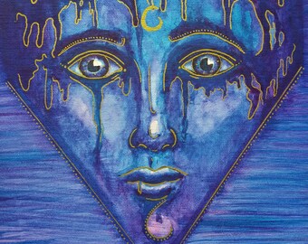 Midnight-gouache painting with golden details