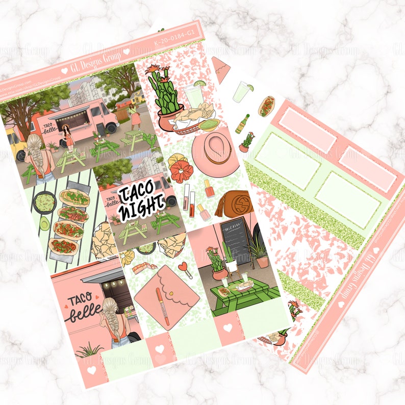 Planner Stickers-Taco Night-Weekly kit-Erin Condren-FREE Foiled Header Stickers K-20-0184