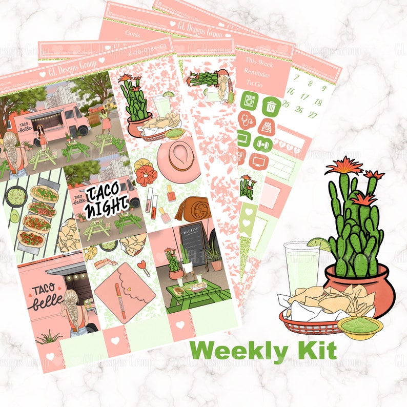 Planner Stickers-Taco Night-Weekly kit-Erin Condren-FREE Foiled Header Stickers K-20-0184