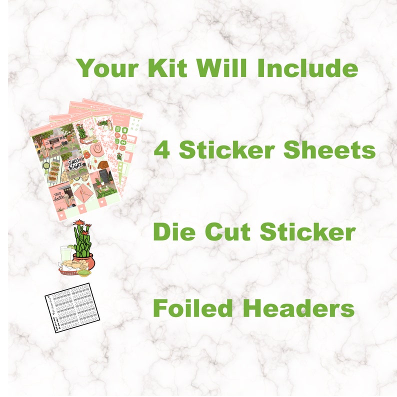 Planner Stickers-Taco Night-Weekly kit-Erin Condren-FREE Foiled Header Stickers K-20-0184