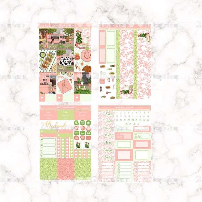 Planner Stickers-Taco Night-Weekly kit-Erin Condren-FREE Foiled Header Stickers K-20-0184