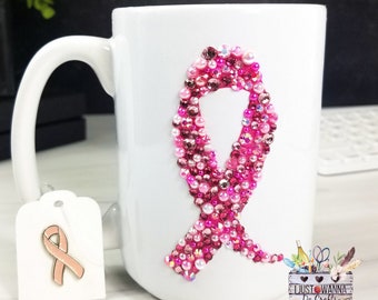 Bling Breast Cancer Coffee Mug with a Breast Cancer Pin