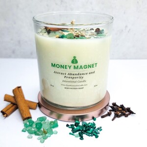 Money Magnet Intentional Candle, Attract Abundance and Prosperity Crystals Candle, Green Aventurine, Malachite -- Handmade!