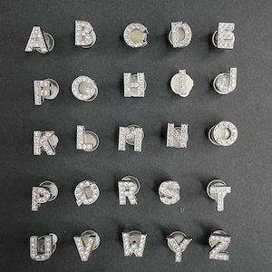Small Letter Shoe Charms, Silver Letters Shoe Charms, A-Z Letters Bling Shoe Charms, Bling Letters Shoe Button and Charms