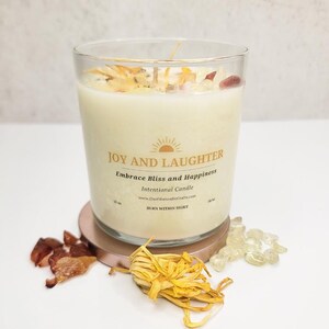 Joy and Laughter Intentional Candle, Happiness Candle, Spellbound Candle, w/ Carnelian, Citrine, Positive Energy Candle  Hand poured in VA!