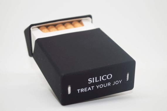 Black Cigarete Case Box Boite Cigarette Zigarettenhülle Portasigarette Caja  De Cigarrillos Pitillera SILICO Treat Your Joy 