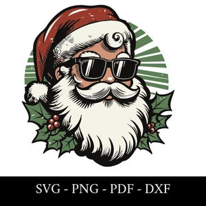 Retro Santa Christmas PNG, dxf, svg pdf, Funny Santa With Sunglasses Xmas, Vintage Merry Christmas PNG, Holiday Sublimation Digital