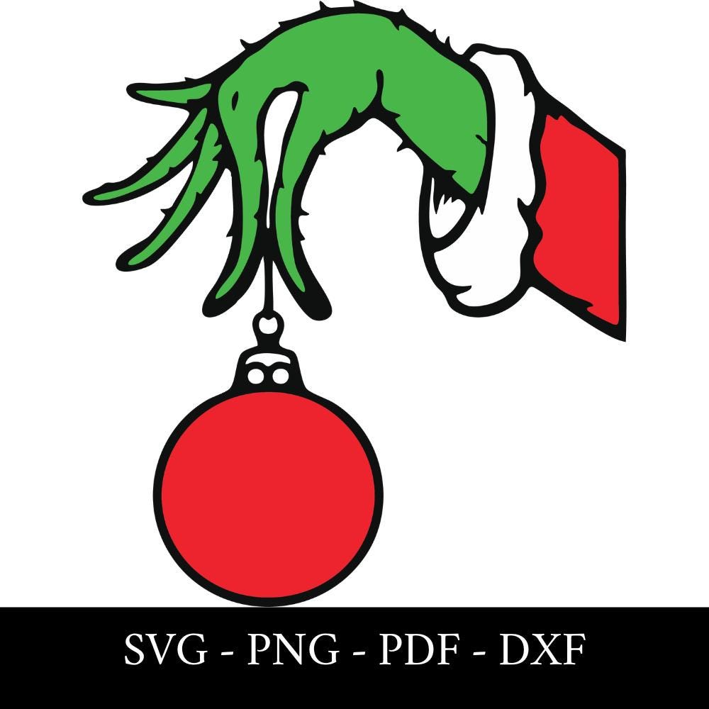 grinch hand holding ornament svg - etsy