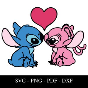 Stitch and Angel Svg, Love Svg, Valentine&#39;s Day Svg, Kawaii SVG, Vector Cut File for Cricut and Silhouette