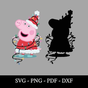 Celebración navideña de Peppa Pig svg png pdf dxf / Descarga digital / Archivos de corte de Peppa Pig para Cricut y Silhouette