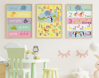 Nursery Wall Art | Educational Prints - set of 3 | A4