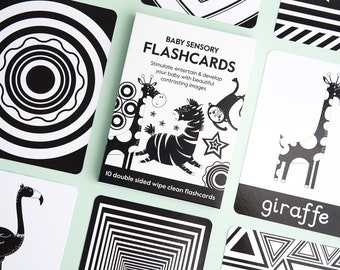 Cartes flash sensorielles en noir et blanc pour nouveau-né | 0-6 mois nouveau cadeau bébé | Jouet sensoriel de développement