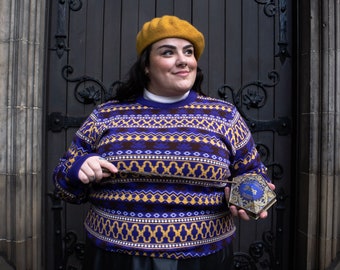 Purple frog jumper | Golden thread | Christmas sweater | Fairisle print design