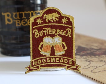 Beer themed iron on patch | vintage pub logo | gold thread