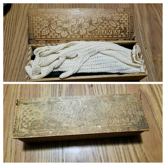 Vintage gloves and Glove Box. Antique glove box 3
