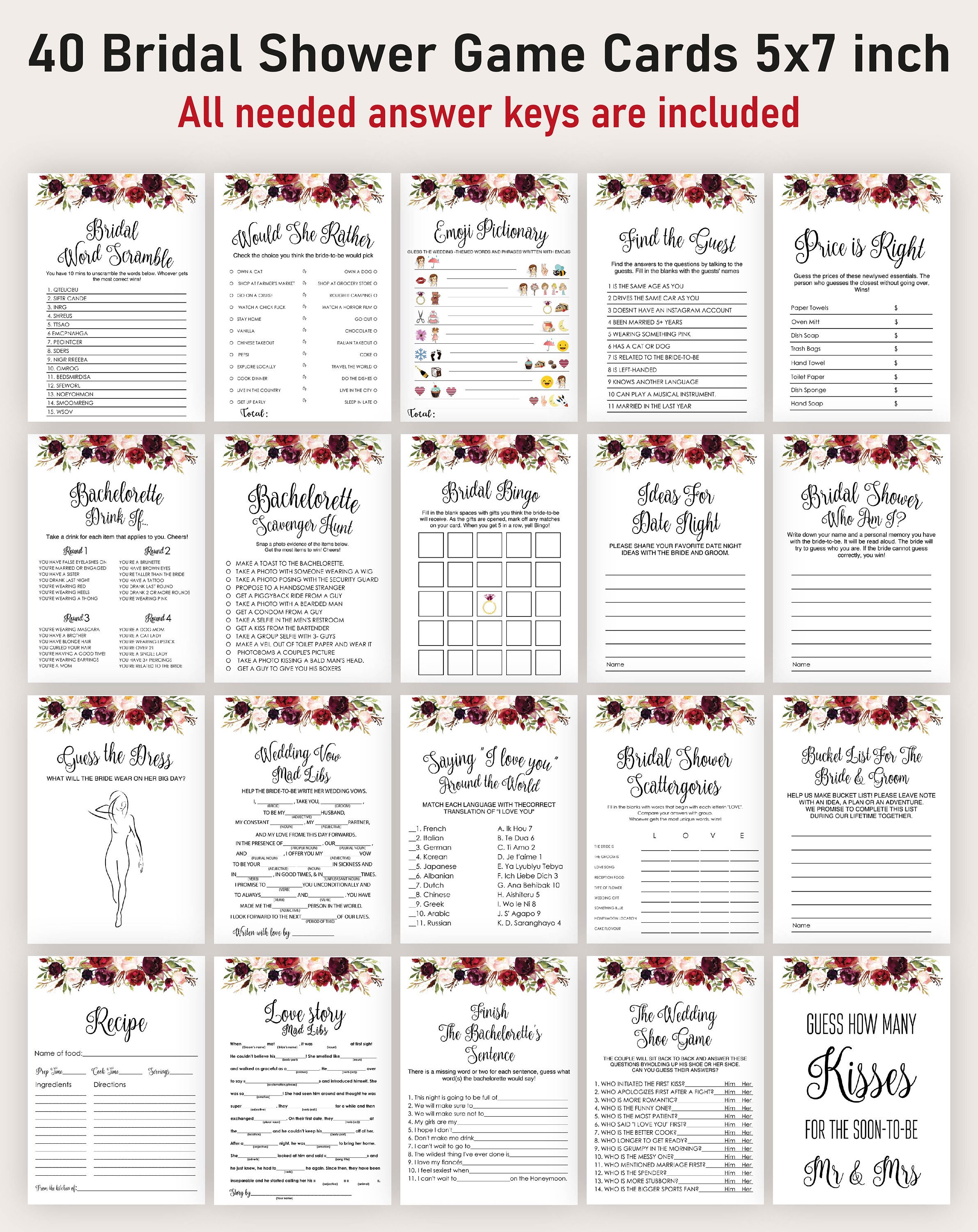 Bridal Shower Games Bundle gold shower wedding shower game Etsy