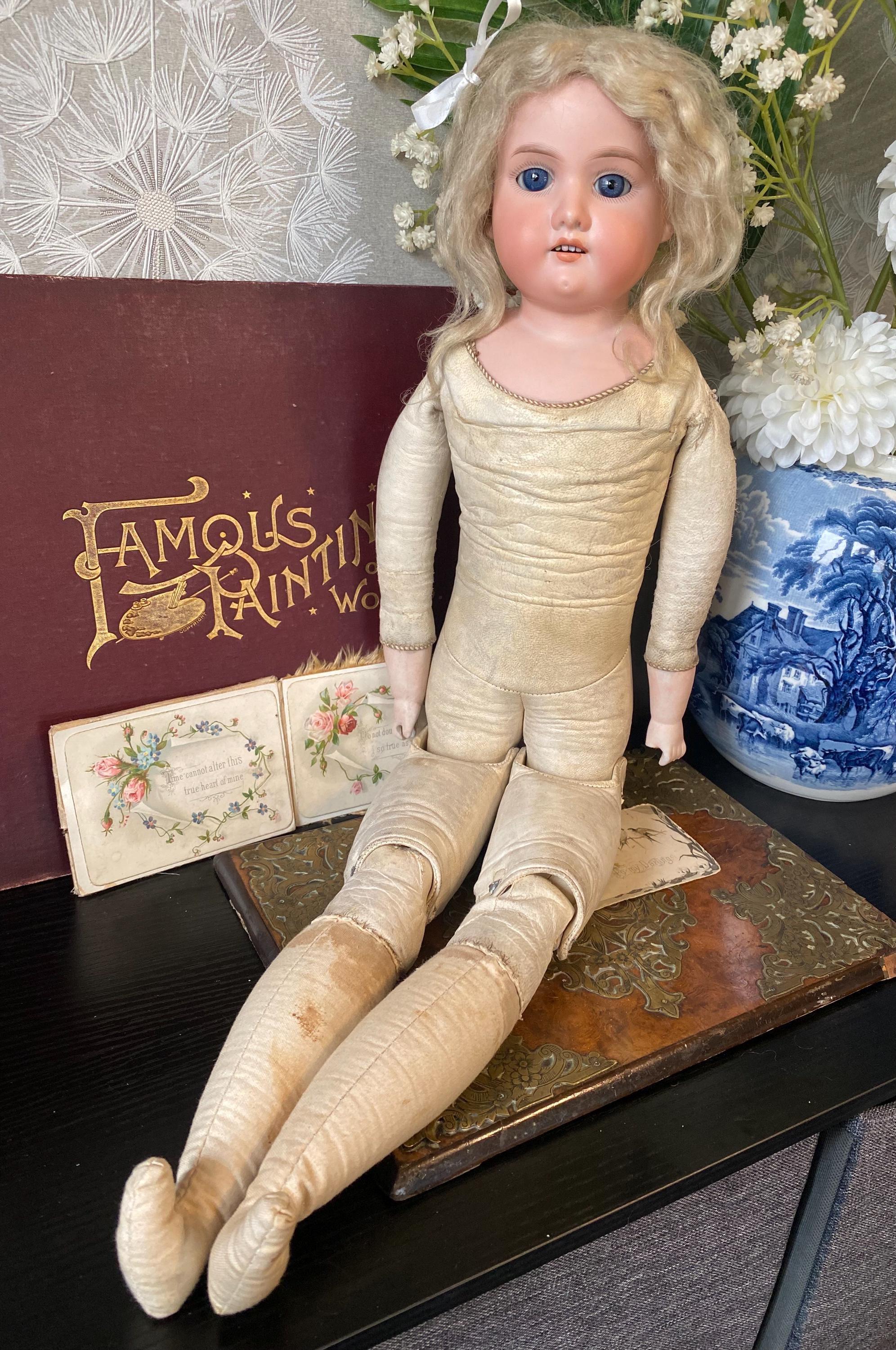 Stunning Large Antique Armand Marseille Kid Leather Bodied