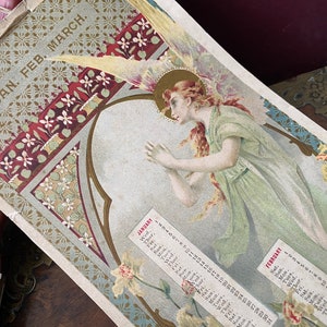 Fabulous unusual original antique victorian/Edwardian art nouveau angels four page collectible Calendar ( H )