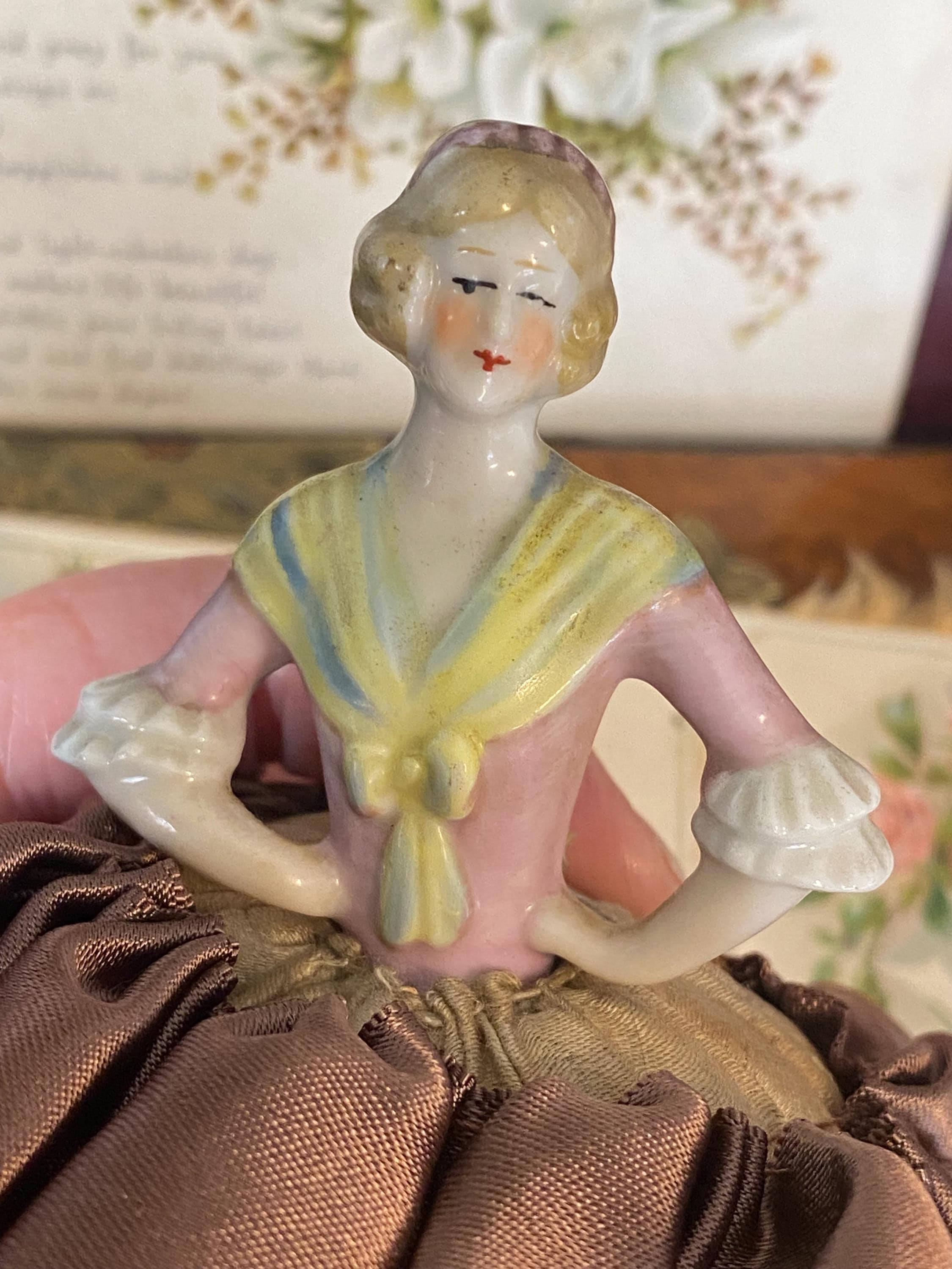 Fantastic Antique Porcelain Half Doll /pin Cushion Doll With