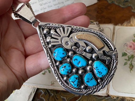 Unusual Vintage huge Sterling Silver & turquoise … - image 1