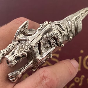 Fabuloso vintage sólido enorme 925 prata esterlina gótico armadura de garra articulada declaração anel de dedo completo (3d)