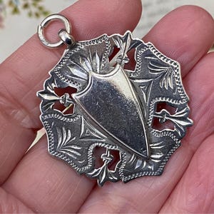 Fantastic large antique Edwardian 1905 English hallmarked sterling silver watch fob medal necklace pendant ( 4 )