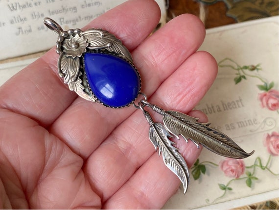 Unusual Vintage Sterling Silver & lapis lazuli Na… - image 1